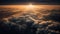 Sunrise seen from the air, dramatic view. Sky, heaven image. Generative AI.