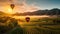 Sunrise Serenade with Hot Air Balloon, Majestic Mountains, and Lush Vineyards. Generative AI