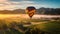 Sunrise Serenade with Hot Air Balloon, Majestic Mountains, and Lush Vineyards. Generative AI