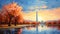 Sunrise Serenity: Impressionistic Washington Monument Bathed in Morning Hues