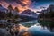 Sunrise Serenity: A Mountain Landscape Reflecting in a Peaceful Lake, ai generative