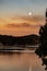 Sunrise With Setting Moon Over Lake Arrowhead, California