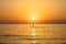 Sunrise silhouette of a man in a S.U.P. (paddle) board in Kamari beach, Greece