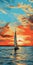 Sunrise Silhouette Sailboat Painting In Fauvist Style