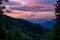 Sunrise Skies over layers of mountains in smokies