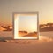 sunrise sky over a desert of sand podium, empty showcase for packaging product presentation AI generation