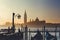 Sunrise skyline of San Giorgio Maggiore and gondolas, Venice, Italy