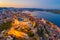 Sunrise skyline of Sibenik with Saint James cathedral and fortress of Saint Michael, Croatia