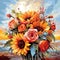 Sunrise Splendor: A Breathtaking Bouquet of Orange Roses and Sunflowers