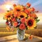 Sunrise Splendor: A Breathtaking Bouquet of Orange Roses and Sunflowers