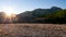 Sunrise sunburst over the land mountain of the Idaho wilderness