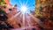 Sunrise with Sunrays over the vermilion colored Hoodoos of the Amphitheather Pinnacle rocks in Bryce Canyon National Park