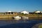 Sunrise sunset harbor hut boat at the port of Ares on the Bassin Arcachon in Gironde France