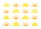 Sunrise & sunset symbol collection. Flat vector icons. Morning sunlight signs. Isolated objects. Yellow sun rise over horison