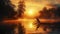 Sunrise Symphony - The Elegant Outline of Darters at Dawn on a Fog-Enshrouded River