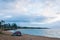 At sunrise, Tent on the beach at Kapaa on island of Kauai