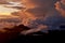 Sunrise on the top of Mount Adam Peak. Rising of the sun on Sri Pada - Sri Lanka. The mountain of butterflies. October.