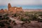 Sunrise at Turret Arch in Arches National Park in Utah along the Windows Loop Trail