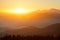 Sunrise in the Ukrainian Carpathian Mountains. Sun Rising over Hoverla Mountain, Highest Point of Ukraine.