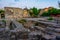 Sunrise view of ancient ruins of Rhodes town in Greece