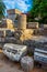 Sunrise view of ancient ruins of Rhodes town in Greece