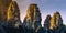 Sunrise view of ancient temple Bayon Angkor with stone faces Siem Reap, Cambodia