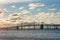 Sunrise view of the Chesapeake Bay Bridge from Sandy Point State Park, in Annapolis, Maryland