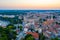 Sunrise view of cityscape of Pula with Roman amphitheatre and Saint anthony church, Croatia