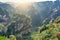 Sunrise view of the colorful cliffs in Zhangjiajie Forest Park.