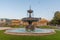 Sunrise view of a fountain at Schlossplatz in Stuttgart, Germany