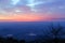 Sunrise view of mount tai. The morning glow of sunrise.Clouds surge, colorful clouds at sunrise.The sunrise on the horizon.