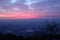 Sunrise view of mount tai. The morning glow of sunrise.Clouds surge, colorful clouds at sunrise.The sunrise on the horizon.