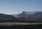 Sunrise view on Myrdalsjokull glacier. from Botnar campsite at Iceland on Laugavegur hiking trail, green valley in