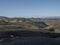 Sunrise view on Myrdalsjokull glacier. from Botnar campsite at Iceland on Laugavegur hiking trail, green valley in