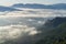 Sunrise views from the Montcabrer mountain with Cocentaina castle at right, Cocentaina