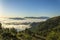 Sunrise views from the Montcabrer mountain with Cocentaina castle at right, Cocentaina