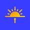 Sunrise Weather forecast info icon. Sun and arrow symbol paper cut style on blue. Climate weather element. Trendy button