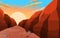 Sunrise in Western American Rock Cliff Vast Desert Landscape Illustration