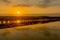 Sunrise with wetland and floating bridge, Hula Nature Reserve