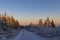 Sunrise in winter landscape near Velka Destna, Orlicke mountains, Eastern Bohemia, Czech Republic