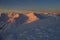 Sunrise in winter mountains, lines of hills in the early morning, Tatras, Slovakia