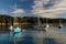 Sunrise and yachts, Anchorage Bay, Abel Tasman National Park, New Zealand