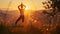 Sunrise yoga silhouette, serene background, soft focus , Prime Lenses