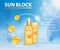 Sunscreen ads template, sun protection, sunblock and sunbath cosmetic products design face lotion and tanning body oil