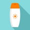 Sunscreen bottle cream icon, flat style