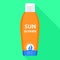 Sunscreen bottle icon, flat style