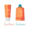 Sunscreen Care Sun Protection Cosmetics container orange vector