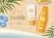 Sunscreen Cosmetic Product Ad Concept Card Background. Vector