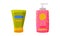Sunscreen creams set. Summer vacation accessories cartoon vector illustration