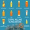 Sunscreen ingredients that can kill coral reefs. Chemical sea pollution infographic. Skincare chemicals and coral reefs. Reef safe